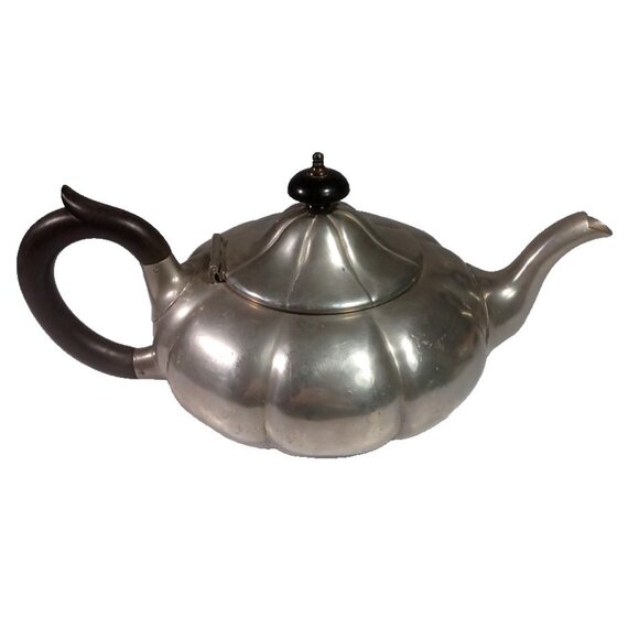 Antique Sheffield Pewter Pumpkin Melon Shape Teapot Cream Sugar Set By James Dix - Picture 3 of 15
